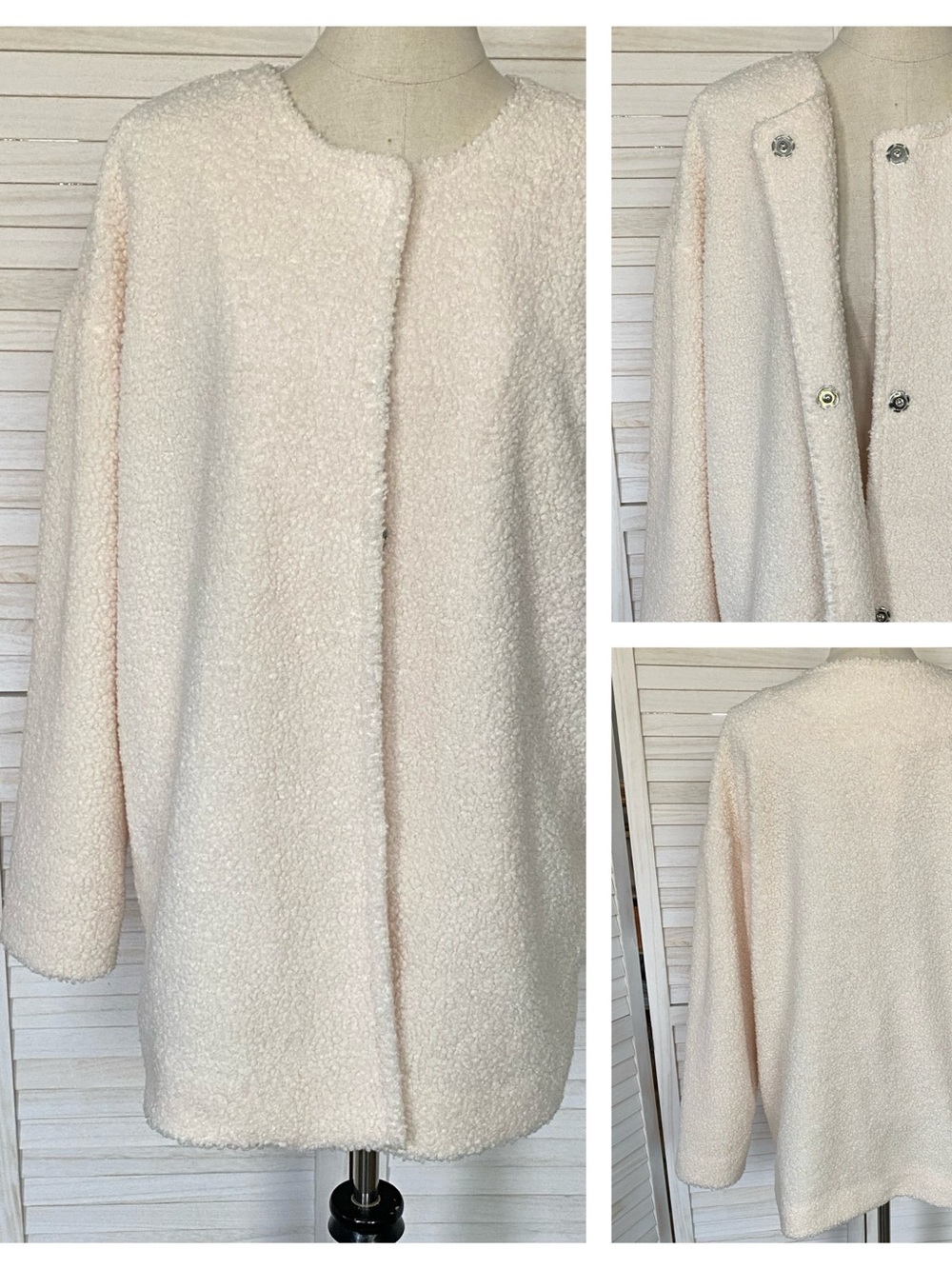 LC Lauren Conrad Cream Teddy Bouclé Snap Front Jacket SZ L